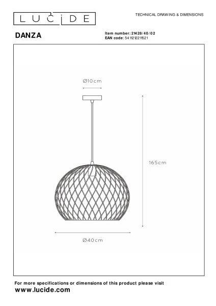 Lucide DANZA - Hanglamp - Ø 40 cm - 1xE27 - Mat Goud / Messing - technisch